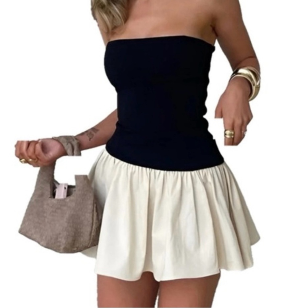 Black and Cream Strapless Dress